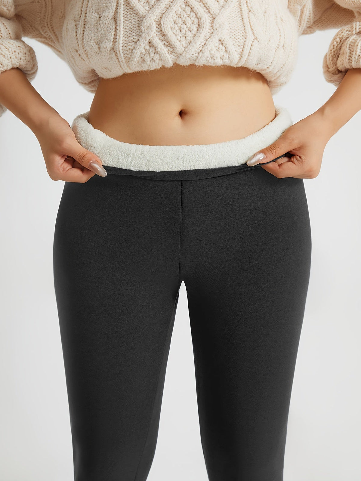 Fleece-Lined Leggings High-Waist Thermal Women's Black – Casual, Winter Warmth · Werune