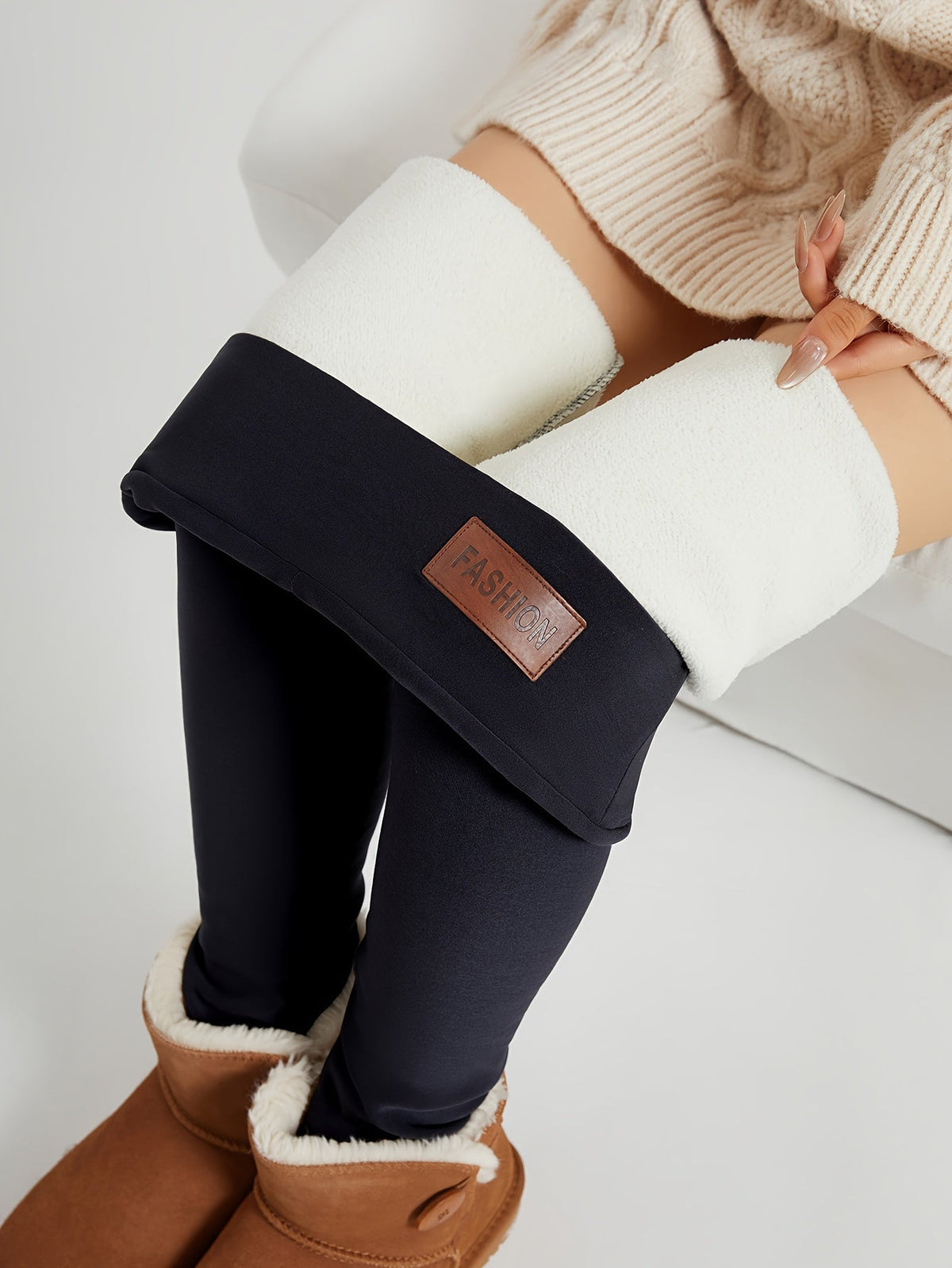 Fleece-Lined Leggings High-Waist Thermal Women's Black – Casual, Winter Warmth · Werune