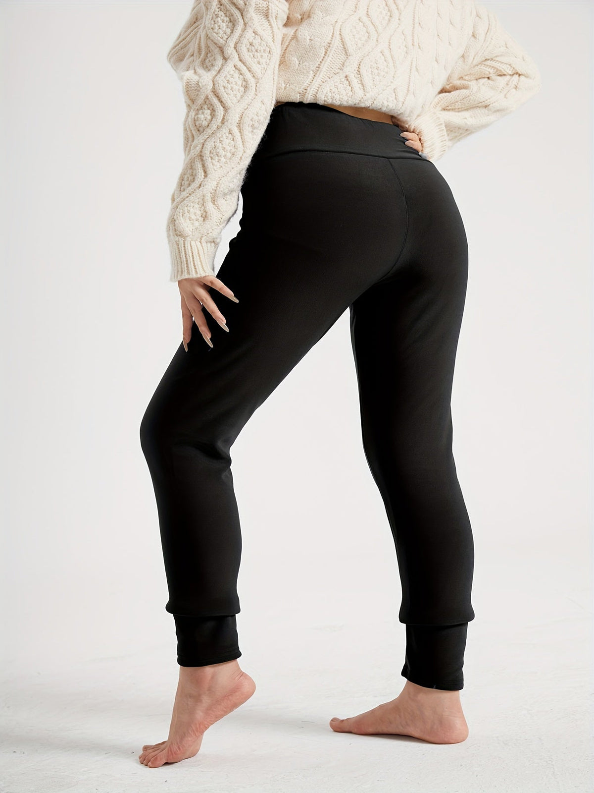 Fleece-Lined Leggings High-Waist Thermal Women's Black – Casual, Winter Warmth · Werune