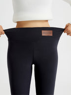 Fleece-Lined Leggings High-Waist Thermal Women's Black – Casual, Winter Warmth · Werune