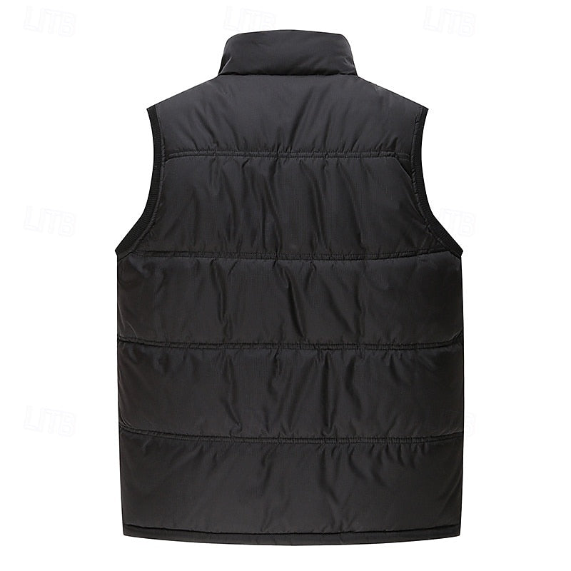 Fleece-Lined Puffer Vest Men's Black Sleeveless Gilet – Casual, Winter Outdoor Warmth