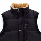 Fleece-Lined Puffer Vest Men's Black Sleeveless Gilet – Casual, Winter Outdoor Warmth