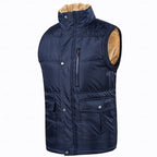 Fleece-Lined Puffer Vest Men's Black Sleeveless Gilet – Casual, Winter Outdoor Warmth