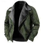Fleece-Lined Suede Jacket Men's Brown Zip-Up Lapel Winter Coat – Casual, Warm Outdoor Wear