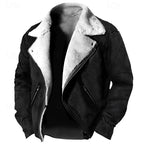 Fleece-Lined Suede Jacket Men's Brown Zip-Up Lapel Winter Coat – Casual, Warm Outdoor Wear