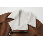 Fleece-Lined Suede Jacket Men's Brown Zip-Up Lapel Winter Coat – Casual, Warm Outdoor Wear