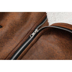 Fleece-Lined Suede Jacket Men's Brown Zip-Up Lapel Winter Coat – Casual, Warm Outdoor Wear