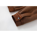 Fleece-Lined Suede Jacket Men's Brown Zip-Up Lapel Winter Coat – Casual, Warm Outdoor Wear