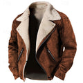Fleece-Lined Suede Jacket Men's Brown Zip-Up Lapel Winter Coat – Casual, Warm Outdoor Wear