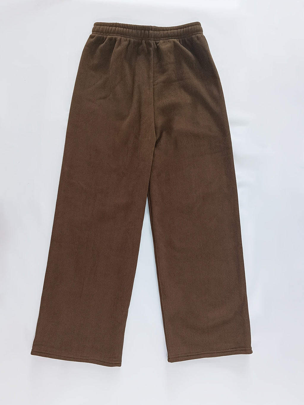 Fleece-Lined Wide-Leg Lounge Pants Brown Women's Corduroy – Casual, Home, Winter Comfort