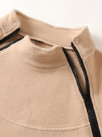 Fleece Pullover Mock Neck Men's Zip Detail Sweatshirt Khaki – Casual, Outdoor, Winter Layering