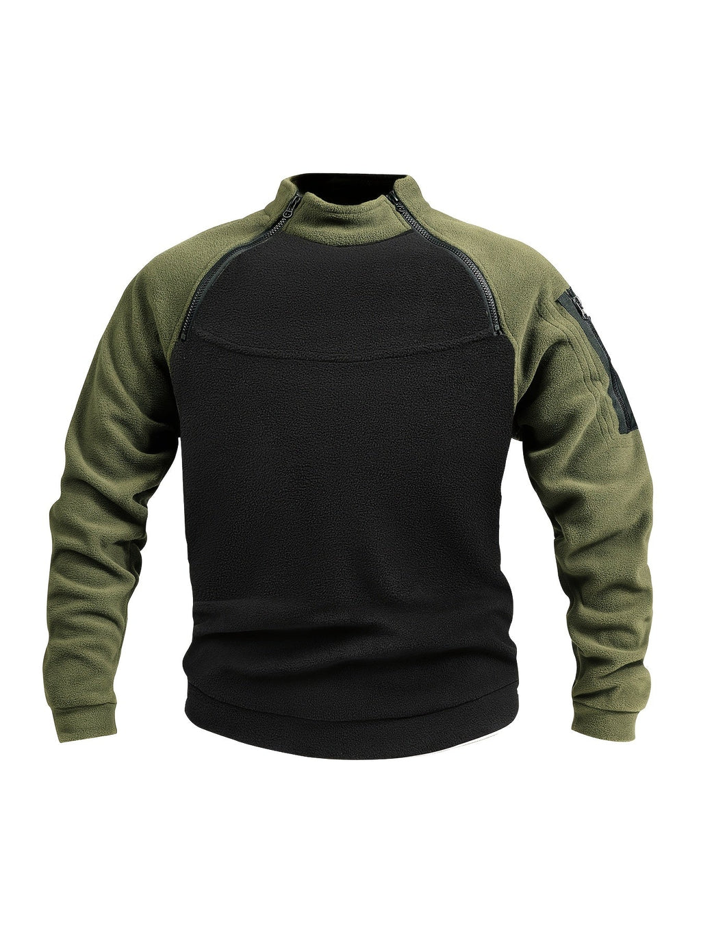 Fleece Pullover Mock Neck Men's Zip Detail Sweatshirt Khaki – Casual, Outdoor, Winter Layering