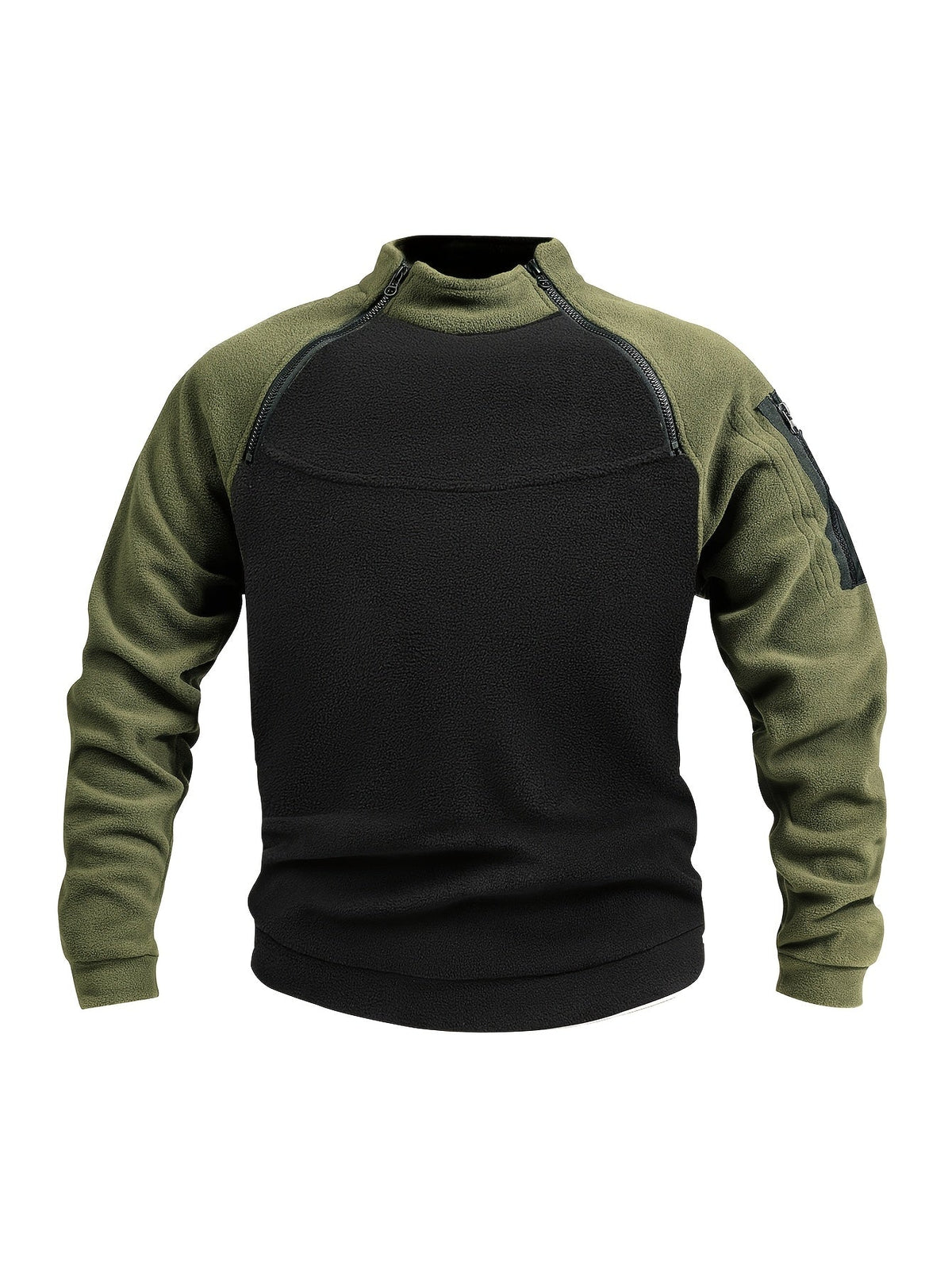Fleece Pullover Mock Neck Men's Zip Detail Sweatshirt Khaki – Casual, Outdoor, Winter Layering