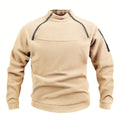 Fleece Pullover Mock Neck Men's Zip Detail Sweatshirt Khaki – Casual, Outdoor, Winter Layering