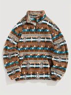 Fleece Pullover Sweatshirt Aztec Print Men's Quarter-Zip – Casual, Winter Warmth