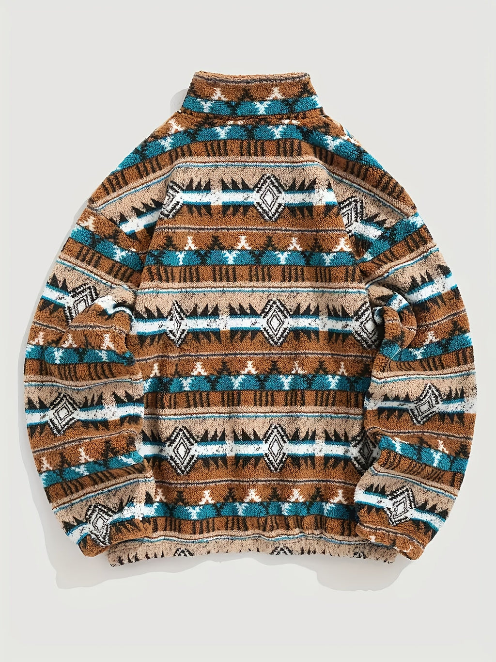 Fleece Pullover Sweatshirt Aztec Print Men's Quarter-Zip – Casual, Winter Warmth