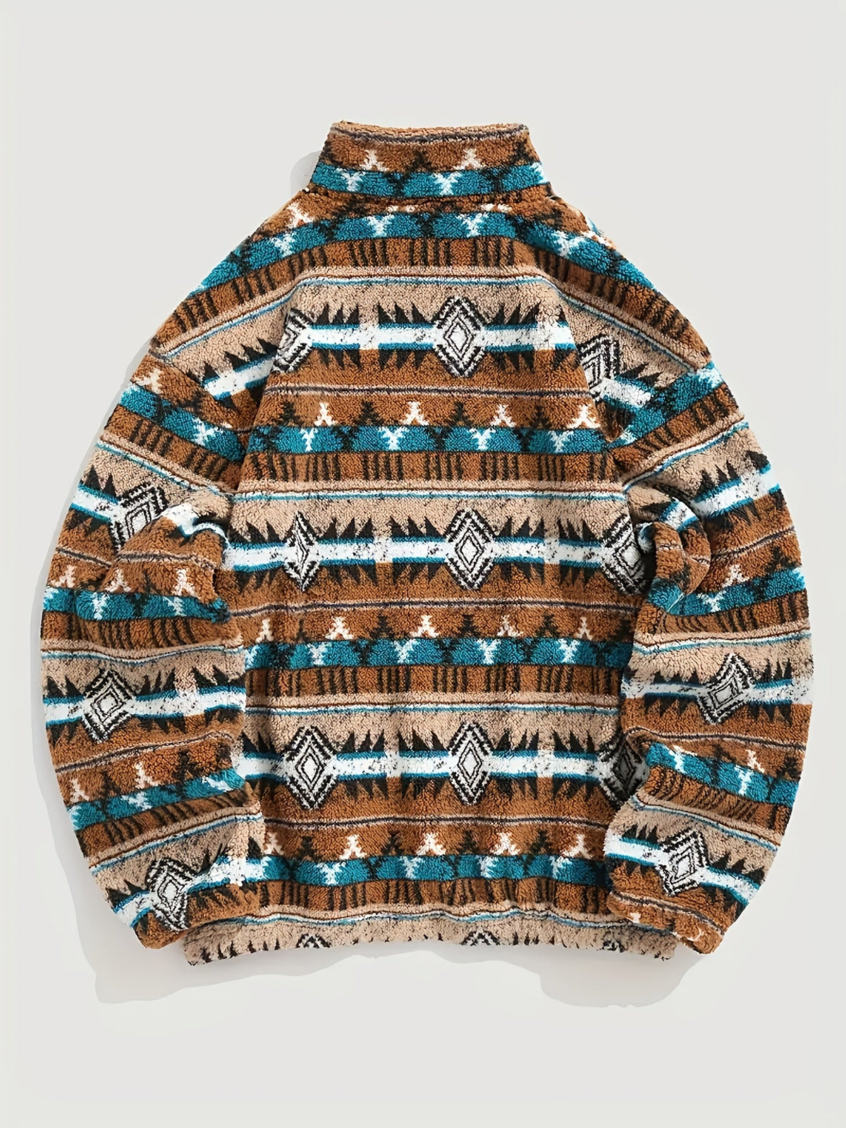 Fleece Pullover Sweatshirt Aztec Print Men's Quarter-Zip – Casual, Winter Warmth