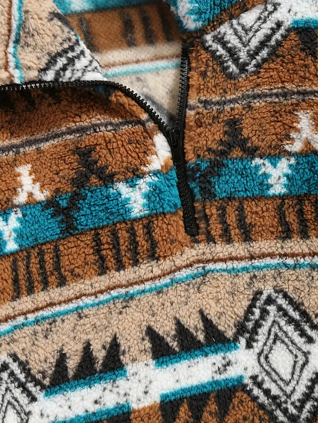 Fleece Pullover Sweatshirt Aztec Print Men's Quarter-Zip – Casual, Winter Warmth