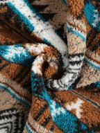 Fleece Pullover Sweatshirt Aztec Print Men's Quarter-Zip – Casual, Winter Warmth
