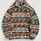 Fleece Pullover Sweatshirt Aztec Print Men's Quarter-Zip – Casual, Winter Warmth