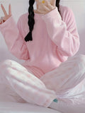 Fleece Pyjama Set Women's Pink Long Sleeve Top & Checked Lounge Trousers – Sleepwear, Home, Cosy, Gift