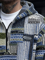 Fleece Quarter-Zip Pullover Men's Aztec Geometric Print Sweatshirt – Casual, Autumn Winter Warm Wear