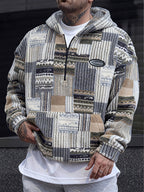 Fleece Quarter-Zip Pullover Men's Aztec Geometric Print Sweatshirt – Casual, Autumn Winter Warm Wear
