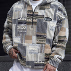Fleece Quarter-Zip Pullover Men's Aztec Geometric Print Sweatshirt – Casual, Autumn Winter Warm Wear