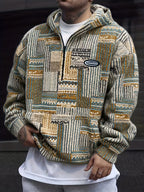 Fleece Quarter-Zip Pullover Men's Aztec Geometric Print Sweatshirt – Casual, Autumn Winter Warm Wear