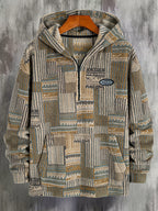 Fleece Quarter-Zip Pullover Men's Aztec Geometric Print Sweatshirt – Casual, Autumn Winter Warm Wear