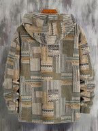 Fleece Quarter-Zip Pullover Men's Aztec Geometric Print Sweatshirt – Casual, Autumn Winter Warm Wear