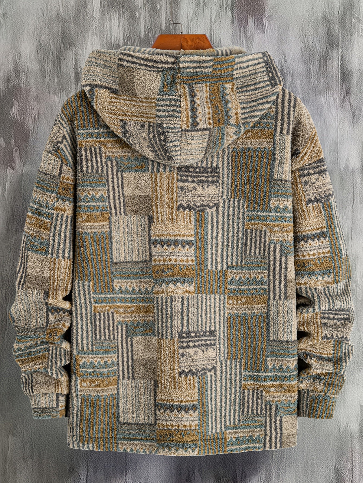 Fleece Quarter-Zip Pullover Men's Aztec Geometric Print Sweatshirt – Casual, Autumn Winter Warm Wear