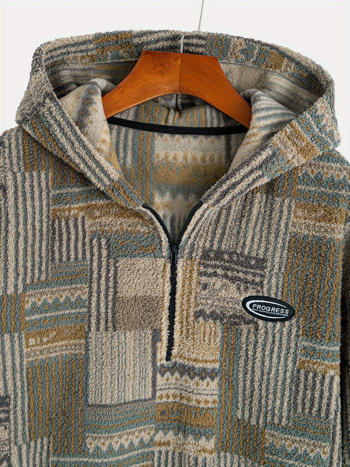 Fleece Quarter-Zip Pullover Men's Aztec Geometric Print Sweatshirt – Casual, Autumn Winter Warm Wear