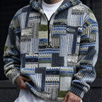 Fleece Quarter-Zip Pullover Men's Aztec Geometric Print Sweatshirt – Casual, Autumn Winter Warm Wear