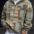 Fleece Quarter-Zip Pullover Men's Aztec Geometric Print Sweatshirt – Casual, Autumn Winter Warm Wear