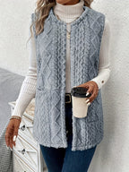 Fleece Vest Sleeveless Women's Taupe with Pockets – Casual, Layering Autumn Winter Outerwear