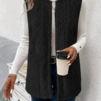 Fleece Vest Sleeveless Women's Taupe with Pockets – Casual, Layering Autumn Winter Outerwear