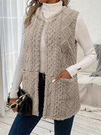Fleece Vest Sleeveless Women's Taupe with Pockets – Casual, Layering Autumn Winter Outerwear