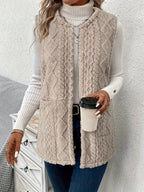 Fleece Vest Sleeveless Women's Taupe with Pockets – Casual, Layering Autumn Winter Outerwear