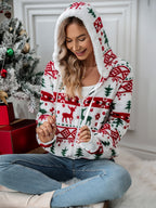 Fleece Zip-Up Hoodie Women's Christmas Reindeer Fair Isle Print – Holiday, Gift · Werune