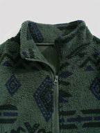 Fleece Zip-Up Jacket Aztec Print Men's Stand Collar – Casual, Winter, Outdoor, Everyday, Gift