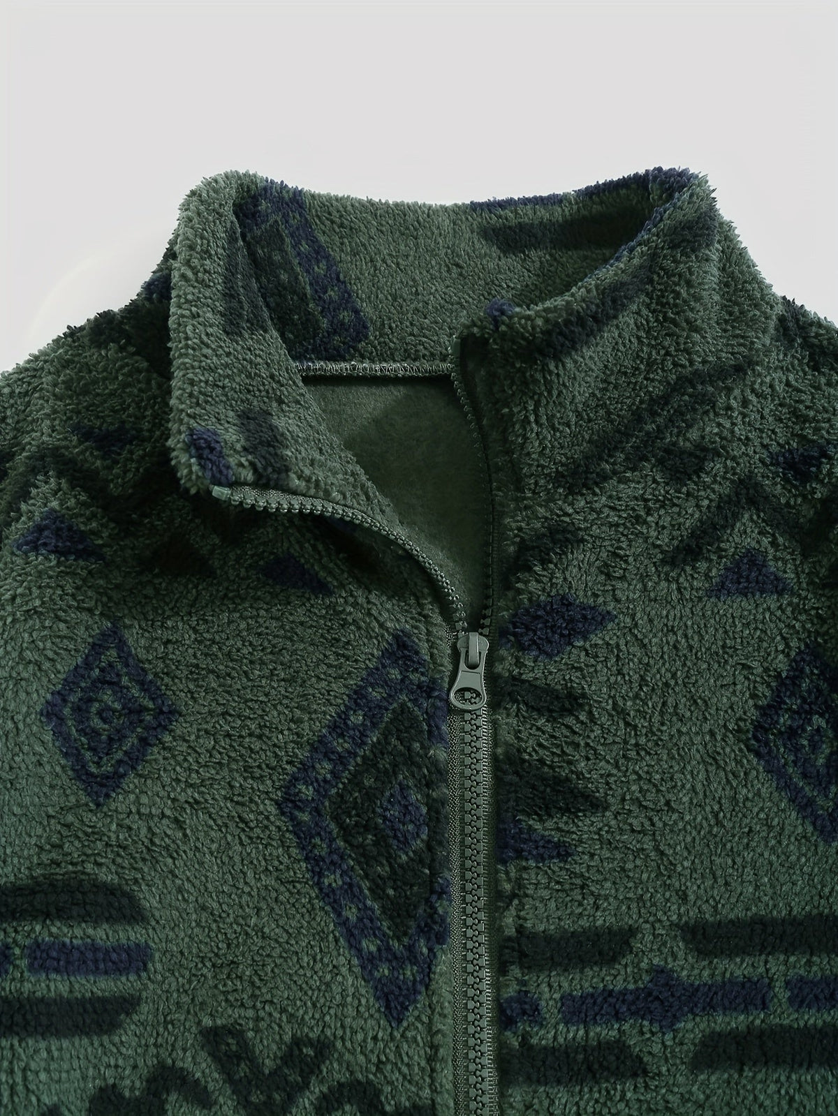 Fleece Zip-Up Jacket Aztec Print Men's Stand Collar – Casual, Winter, Outdoor, Everyday, Gift