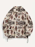 Fleece Zip-Up Jacket Aztec Print Men's Stand Collar – Casual, Winter, Outdoor, Everyday, Gift