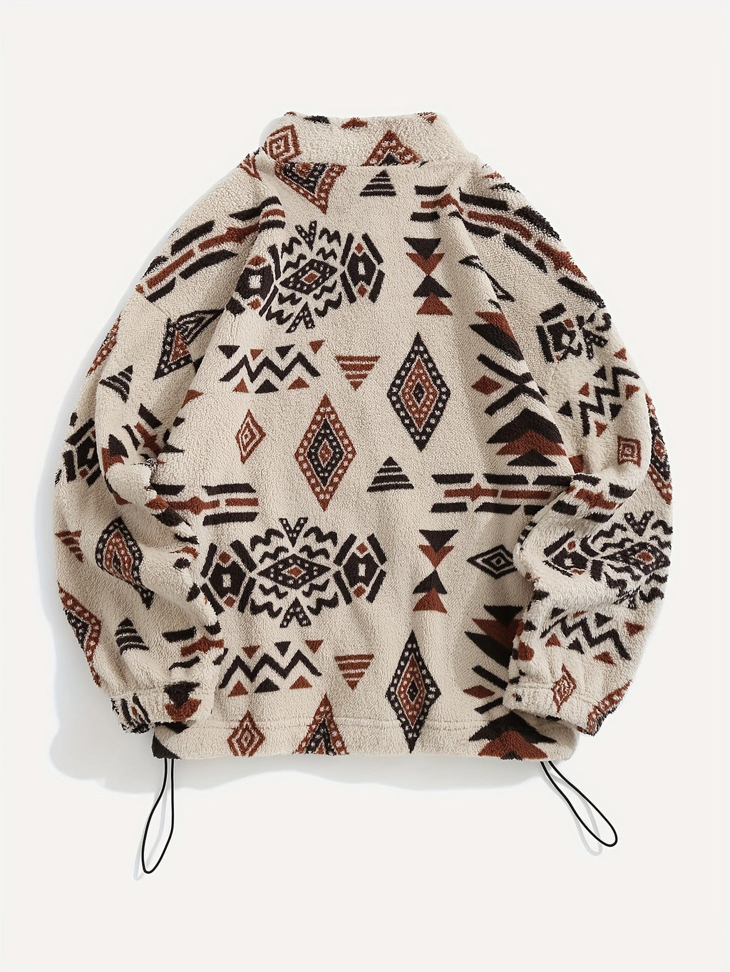 Fleece Zip-Up Jacket Aztec Print Men's Stand Collar – Casual, Winter, Outdoor, Everyday, Gift