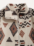 Fleece Zip-Up Jacket Aztec Print Men's Stand Collar – Casual, Winter, Outdoor, Everyday, Gift