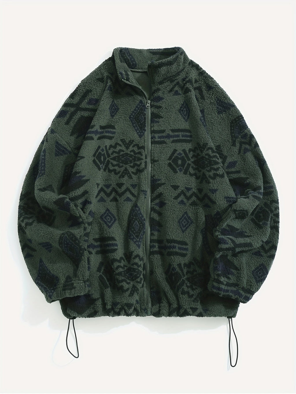 Fleece Zip-Up Jacket Aztec Print Men's Stand Collar – Casual, Winter, Outdoor, Everyday, Gift