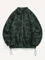 Fleece Zip-Up Jacket Aztec Print Men's Stand Collar – Casual, Winter, Outdoor, Everyday, Gift