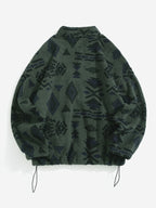 Fleece Zip-Up Jacket Aztec Print Men's Stand Collar – Casual, Winter, Outdoor, Everyday, Gift