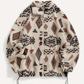 Fleece Zip-Up Jacket Aztec Print Men's Stand Collar – Casual, Winter, Outdoor, Everyday, Gift
