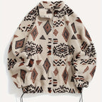 Fleece Zip-Up Jacket Aztec Print Men's Stand Collar – Casual, Winter, Outdoor, Everyday, Gift